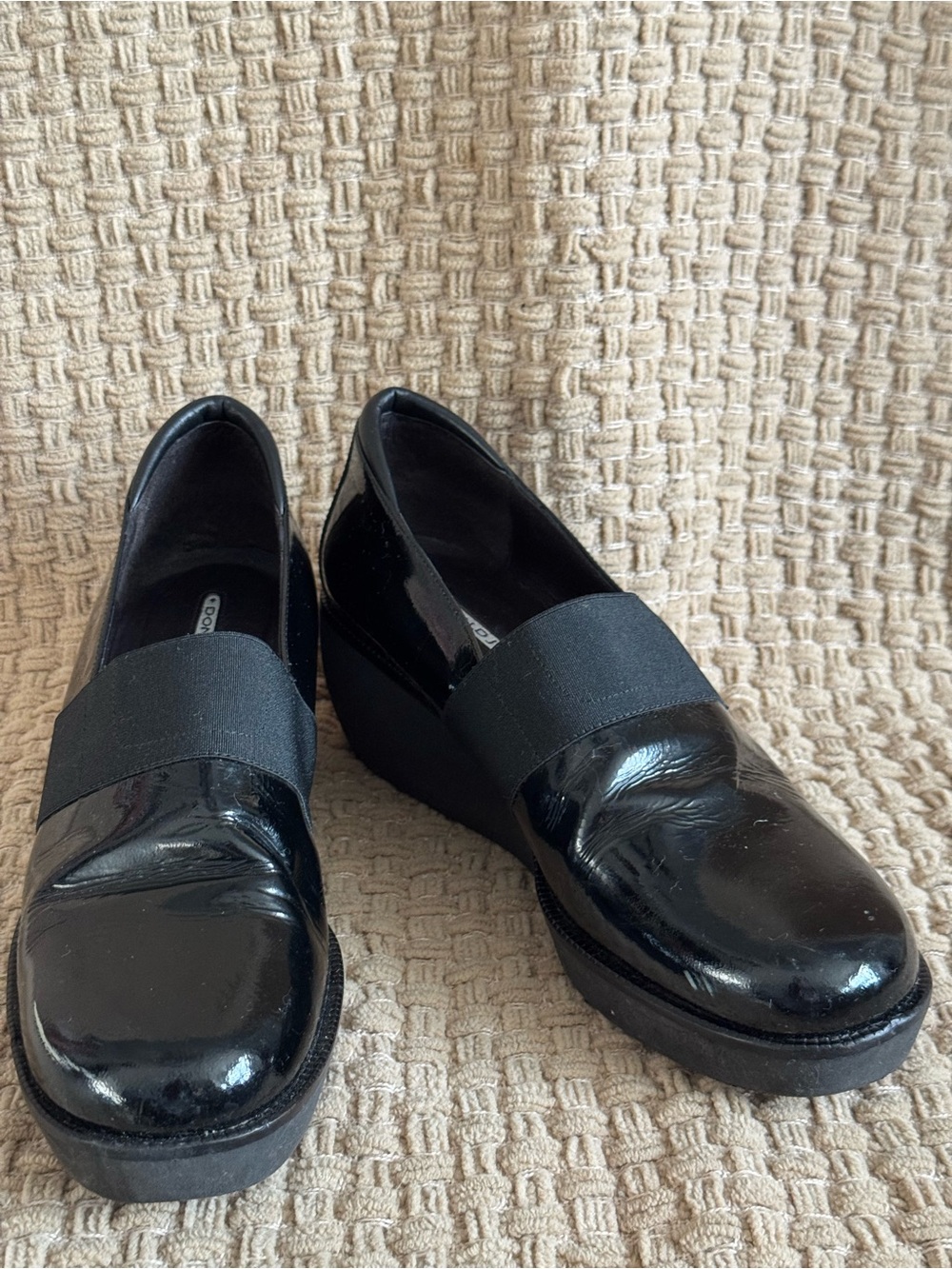 Donald J. Pliner Black Patent Slip-On Wedge Loafers